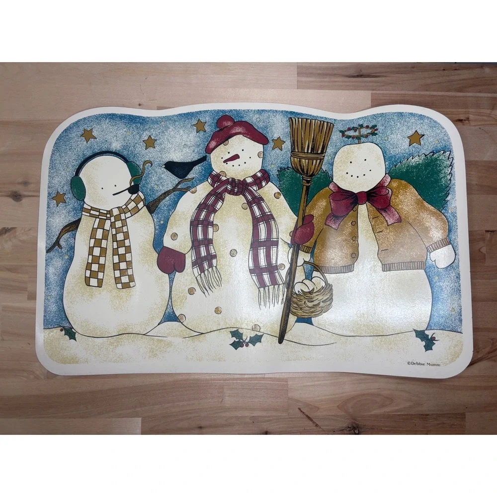 Debbie Mumm Snowman Placemats Set of 4 Winter Holiday Folk Art Christmas Decor